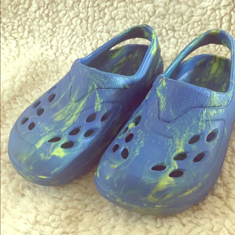 Blue/Yellow Marbled Kids Slingback Clogs